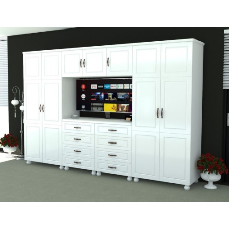 Dulap Dynasty Dormitor Alb 7 usi si 8 sertare cu spatiu pentru televizor [7]
