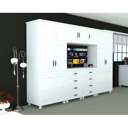 Dulap Dynasty Dormitor Alb 7 usi si 8 sertare cu spatiu pentru televizor [9]