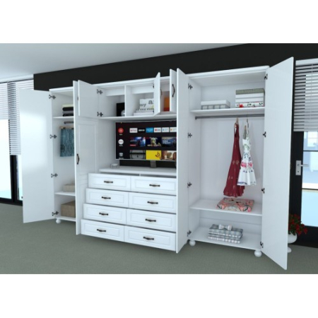 Dulap Dynasty Dormitor Alb 7 usi si 8 sertare cu spatiu pentru televizor [6]