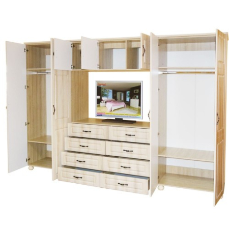 Dulap Dynasty Dormitor Sonoma 7 usi si 8 sertare cu spatiu pentru televizor [5]