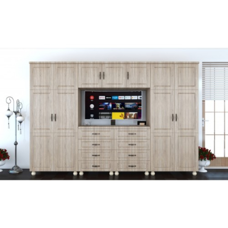 Dulapuri - Dulap Dynasty Dormitor Sonoma 7 usi si 8 sertare cu spatiu pentru televizor