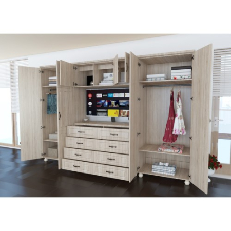 Dulap Dynasty Dormitor Sonoma 7 usi si 8 sertare cu spatiu pentru televizor [7]