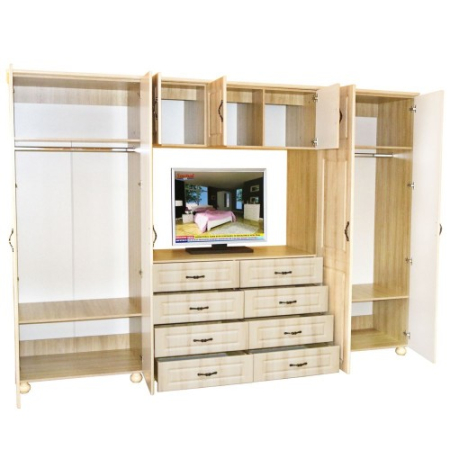 Dulap Dynasty Dormitor Sonoma 7 usi si 8 sertare cu spatiu pentru televizor [3]