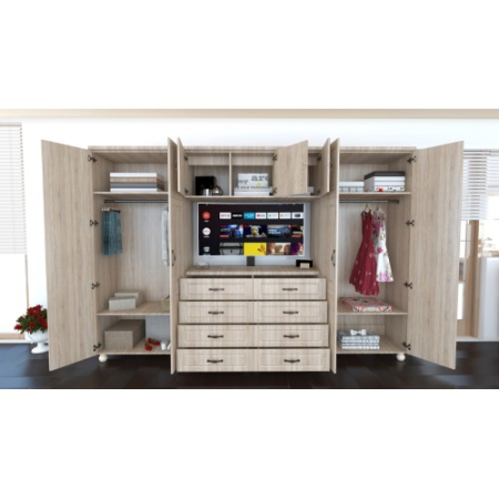 Dulap Dynasty Dormitor Sonoma 7 usi si 8 sertare cu spatiu pentru televizor [9]