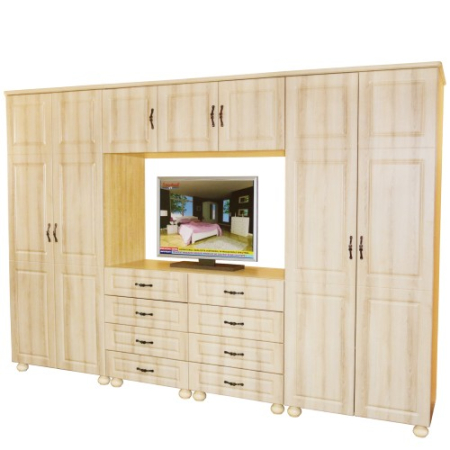 Dulap Dynasty Dormitor Sonoma 7 usi si 8 sertare cu spatiu pentru televizor [6]