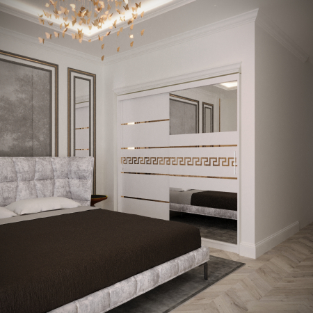 Dulapuri - Dulap Serena Gold cu Oglinda Alb 200*200