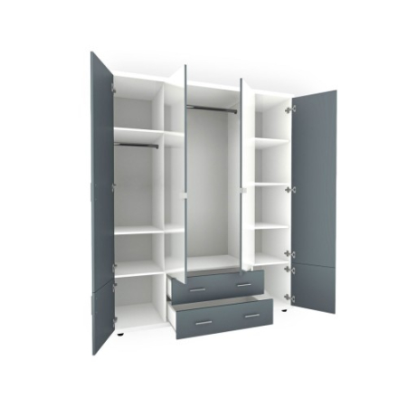 Dulap Torino cu oglinzi, 165 x 54 x 202 cm, Alb / Gri [3]