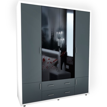 Dulapuri - Dulap Torino cu oglinzi, 165 x 54 x 202 cm, Alb / Gri