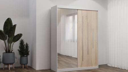 Dulapuri - Dulap Valmet Space 150x200 cu Oglinda Alb&Sonoma