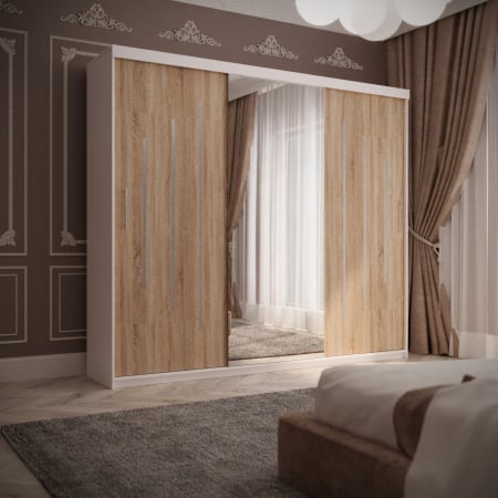 Dulapuri - Dulap Valmet Space 230*200 Cu Oglinda Alb&Sonoma,