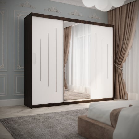 Dulapuri - Dulap Valmet Space 230*200 Cu Oglinda Wenge&Alb,