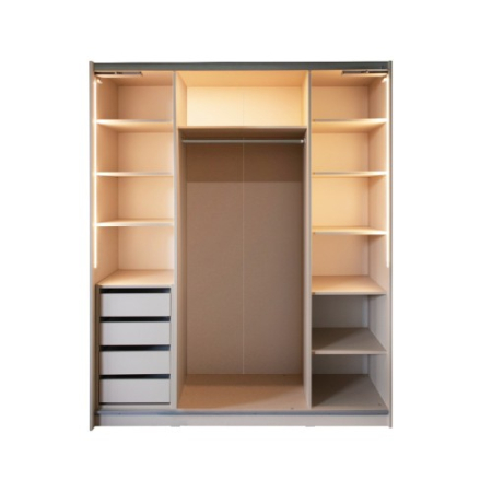 Gold Dulap 1800 Crem cu usi MDF Lucios + 1 Comoda [1]