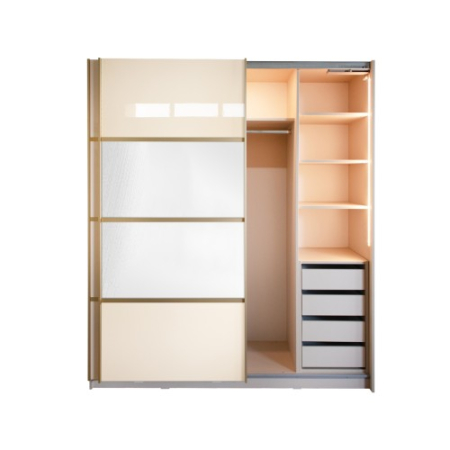 Gold Dulap 1800 Crem cu usi MDF Lucios si Oglinda + 1 Comoda [11]