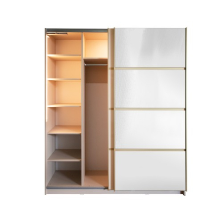 Gold Dulap 1800 Crem cu usi MDF Lucios si Oglinda + 1 Comoda [10]