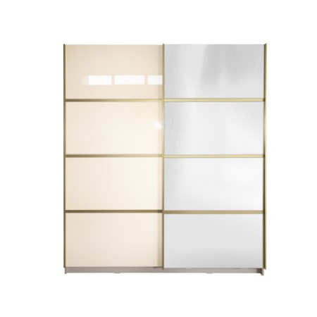 Dulapuri - Gold Dulap 1800 Crem cu usi MDF Lucios si Oglinda + 2 Comode