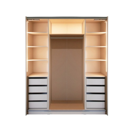 Gold Dulap 1800 Crem cu usi MDF Lucios si Oglinda + 2 Comode [9]