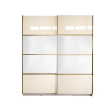 Gold Dulap 1800 Crem cu usi MDF Lucios si Oglinda + 2 Comode [12]