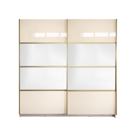 Gold Dulap 2000 Crem cu usi MDF Lucios si Oglinda + 1 Comoda [13]