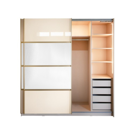 Gold Dulap 2000 Crem cu usi MDF Lucios si Oglinda + 1 Comoda [11]