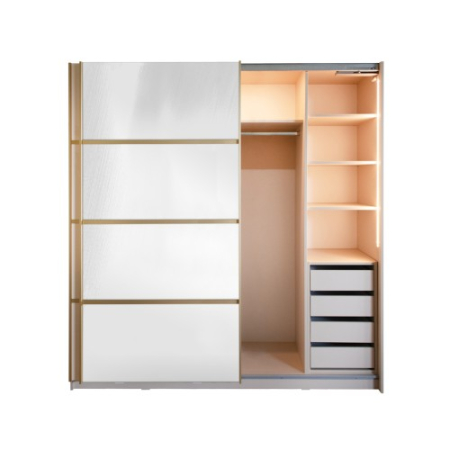 Gold Dulap 2000 Crem cu usi MDF Lucios si Oglinda + 1 Comoda [15]