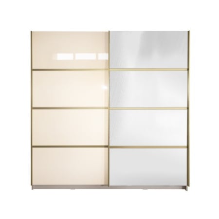 Dulapuri - Gold Dulap 2000 Crem cu usi MDF Lucios si Oglinda + 2 Comode