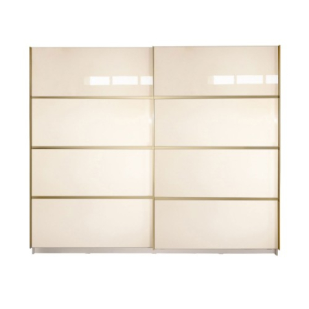 Dulapuri - Gold Dulap 2500 Crem cu usi MDF Lucios + 2 Comode