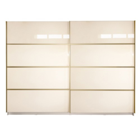 Mobilier Dormitor - Gold Dulap 2800 Crem cu usi MDF Lucios + 2 Comode