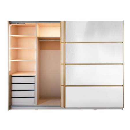 Gold Dulap 2800 Crem cu usi MDF Lucios si Oglinda + 1 Comoda [15]