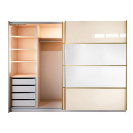 Gold Dulap 2800 Crem cu usi MDF Lucios si Oglinda + 1 Comoda [11]