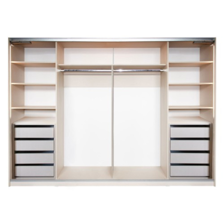 Gold Dulap 2800 Crem cu usi MDF Lucios si Oglinda + 2 Comode [8]