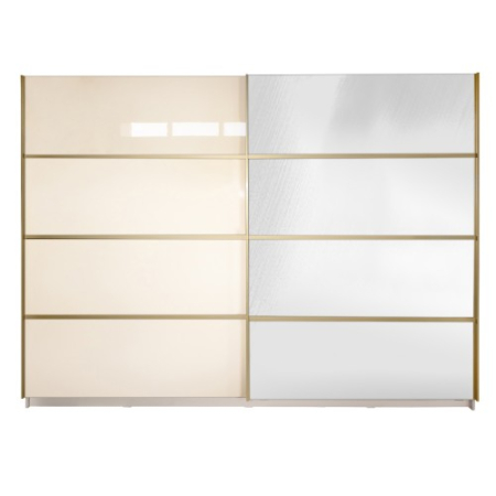 Dulapuri - Gold Dulap 2800 Crem cu usi MDF Lucios si Oglinda