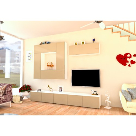 Livinguri Modulare - Living Armonia V2 PAL Cappuccino Lucios - cu sistem "PUSH TO OPEN"