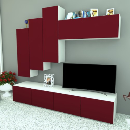 Livinguri Set - Living Armonia V3 MDF Rosu - cu sistem "PUSH TO OPEN"