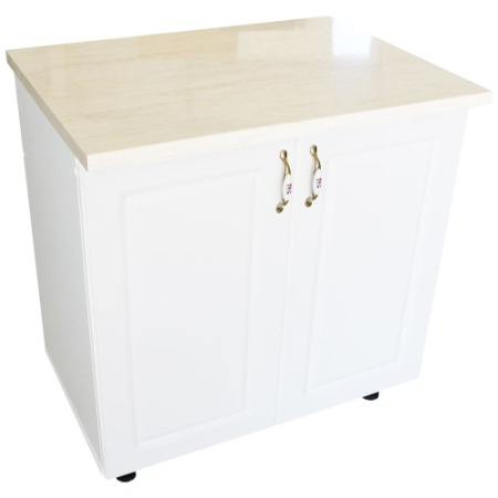 Corpuri Inferioare - Masca pentru chiuveta cu 2 usi 80 cm Zebra, alb/MDF Alb Lucios, cu blat Travertin, 80 x 85 x 60 cm