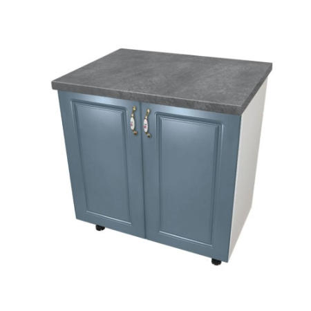 Corpuri Inferioare - Masca pentru chiuveta cu 2 usi 80 cm Zebra, Alb/MDF Albastru cu blat Beton, 80 x 85 x 60 cm