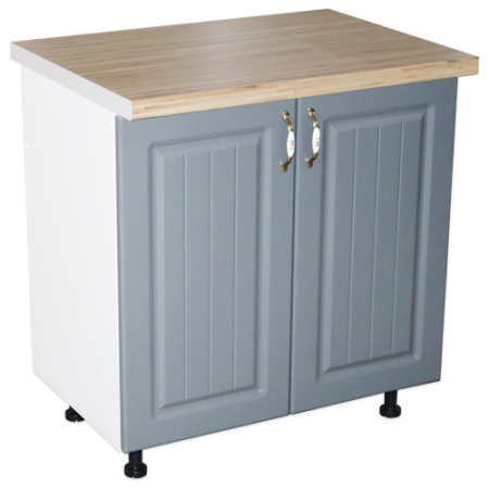 Bucatarii Modulare - Masca pentru chiuveta cu 2 usi 80 cm Zebra, Alb/MDF Gri cu blat Artar, 80 x 85 x 60 cm