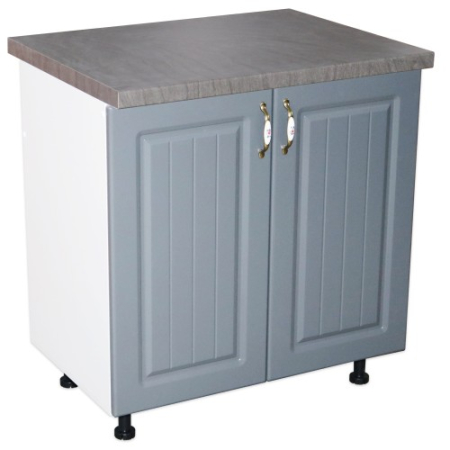 Corpuri Inferioare - Masca pentru chiuveta cu 2 usi 80 cm Zebra, Alb/MDF Gri cu blat Beton, 80 x 85 x 60 cm