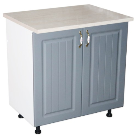 Corpuri Inferioare - Masca pentru chiuveta cu 2 usi 80 cm Zebra, Alb/MDF Gri cu blat Travertin, 80 x 85 x 60 cm