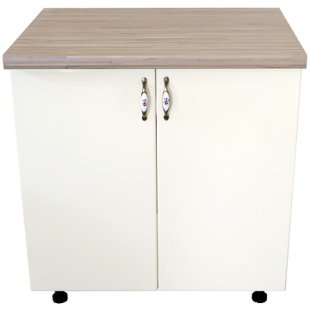 Bucatarii Modulare - Masca pentru chiuveta cu 2 usi 80 cm Zebra, alb/MDF Vanilie, cu blat Artar, 80 x 85 x 60 cm