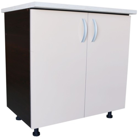 Bucatarii Modulare - Masca pentru chiuveta cu 2 usi 80 cm Zebra, wenge/Cappuccino lucios, cu blat Travertin, 80 x 85 x 60 cm