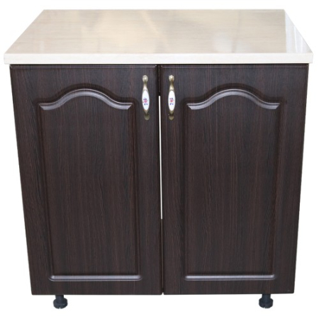 Corpuri Inferioare - Masca pentru chiuveta cu 2 usi 80 cm Zebra, Wenge/MDF Wenge Mustata, cu blat Travertin, 80 x 85 x 60 cm