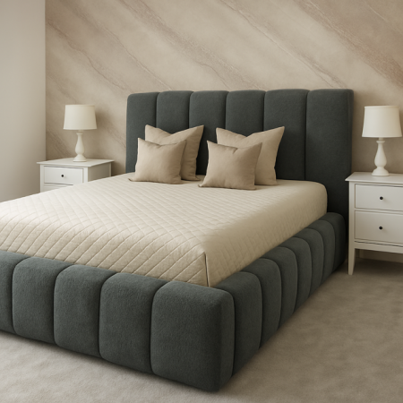 Paturi - Pat tapitat Amely 160X200CM, Saltea inclusa, Calitate Superioara ✔