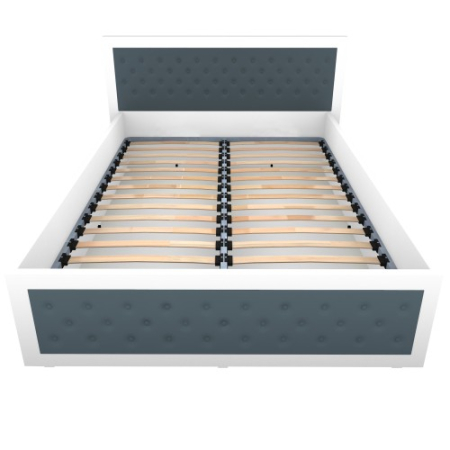 Pat Torino 140x200 cm cu somiera metalica rabatabila si lada, Alb / Piele ecologica gri [2]