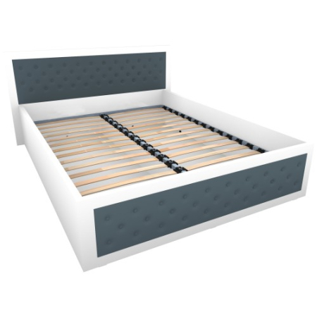 Paturi - Pat Torino 160x200 cm cu somiera metalica rabatabila si lada, Alb / Piele ecologica Gri