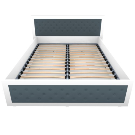 Pat Torino 160x200 cm cu somiera metalica rabatabila si lada, Alb / Piele ecologica Gri [2]