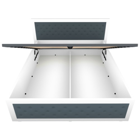 Pat Torino 160x200 cm cu somiera metalica rabatabila si lada, Alb / Piele ecologica Gri [1]