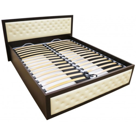 Colectii Dormitor - Pat Torino 160x200 cm cu somiera metalica rabatabila si lada, Wenge / Piele ecologica bej