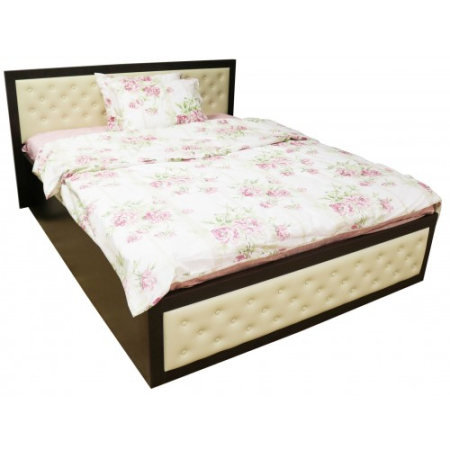 Pat Torino 160x200 cm cu somiera metalica rabatabila si lada, Wenge / Piele ecologica bej [1]