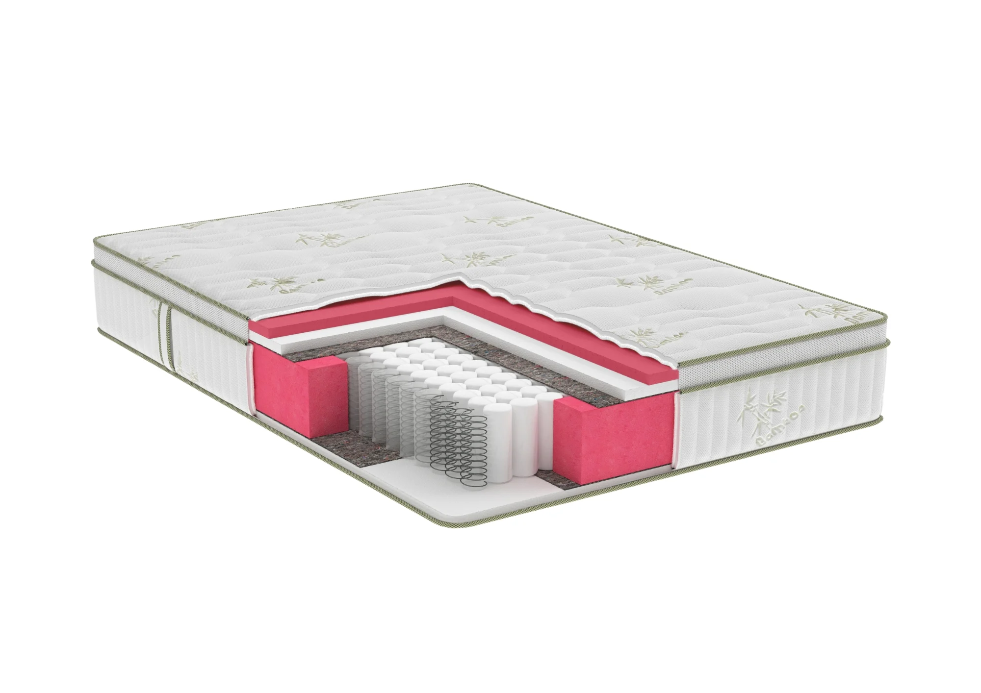 Saltea cu memorie si arcuri Bambus Super Confort Pocket Multilayer, inaltime 25 cm, husa matlasata, sistem 3D, manere, fermitate medie [3]