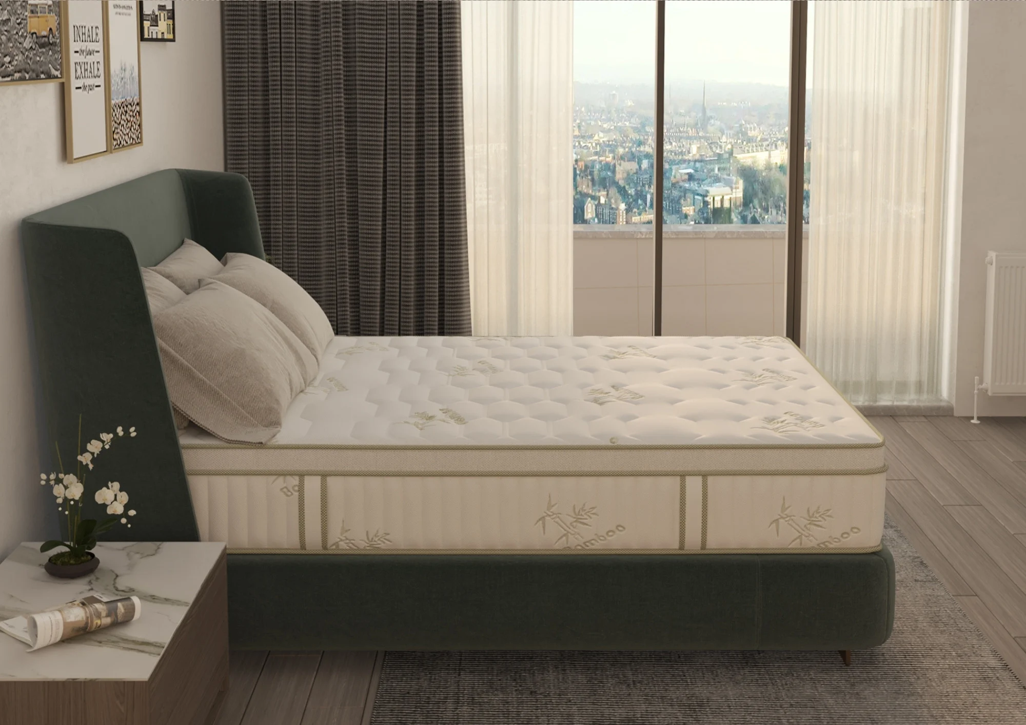 Saltea cu memorie si arcuri Bambus Super Confort Pocket Multilayer, inaltime 25 cm, husa matlasata, sistem 3D, manere, fermitate medie [2]